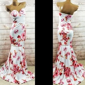 Floral Elegant Bodycon Strapless Gown S